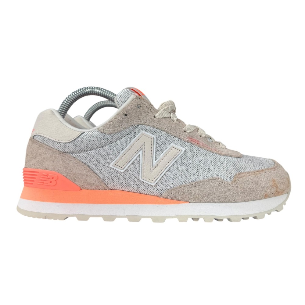 New Balance Women's Light Gray Suede & Mesh Sneakers with Coral Accent